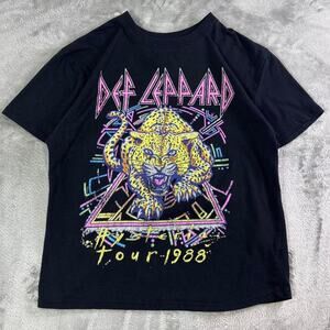 Def Leppard Hysteria Tour 1988 Distressed Graphic Band T Shirt Black Women’s